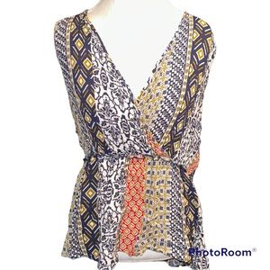 Plus Size Boho Bohemian Hippie Flowy Deep V Tie Back Top 2X EUC